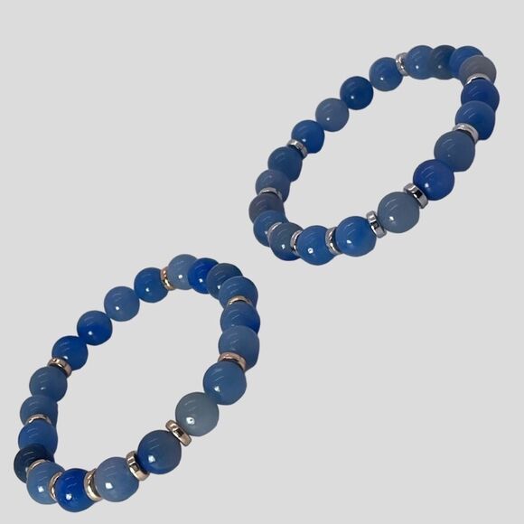 NWT Wool + Pepper Co. BLUE AVENTURINE GEMSTONE w/ gold OR silver Bracelet - Picture 3 of 3